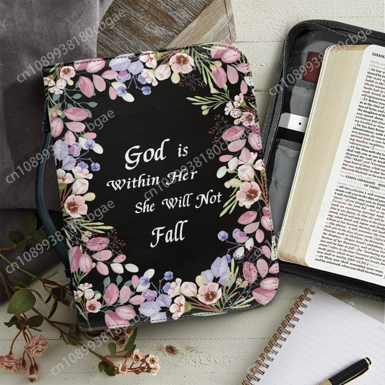 Edc Carry Bag - Flowers Verse Pattern Leather Bible Bag